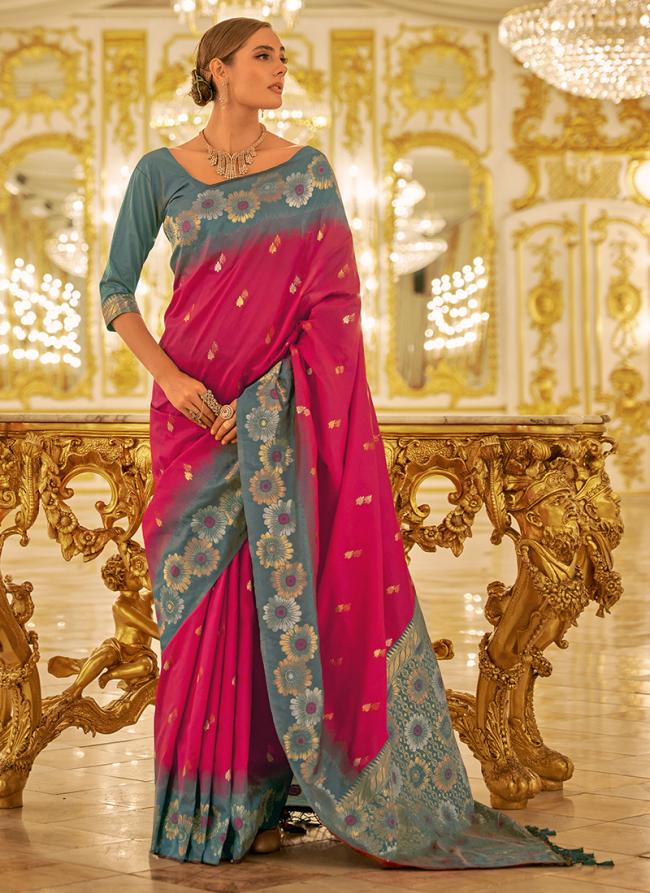 Banarasi Silk Pink Festival Wear Weaving Work Saree